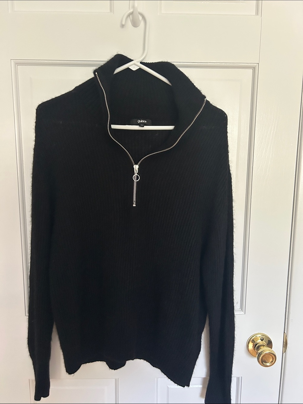 Quince Black Ribbed Half-Zip Knit Pullover Sweater - Size M